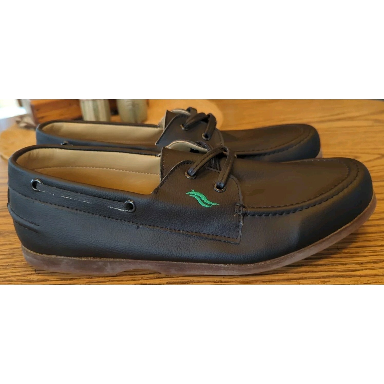 Boatman Cactus Leather Yachty Mens Size 10 Black Cactus Leather Casual Lace Up